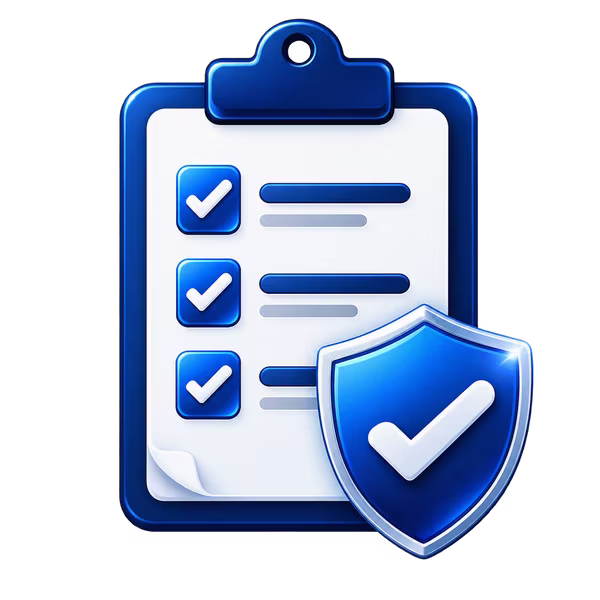 Blue clipboard with checklist and security shield