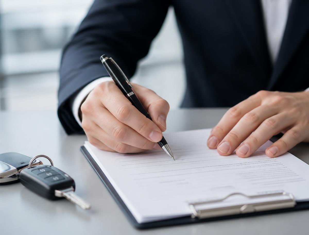 Automotive professional reviewing vehicle paperwork